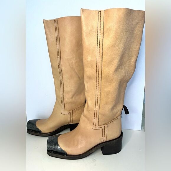 We The Free Leather Beau Tall Rider Boots Metal Toe in Fawn Tan NIB VERY RARE - Picture 1 of 14